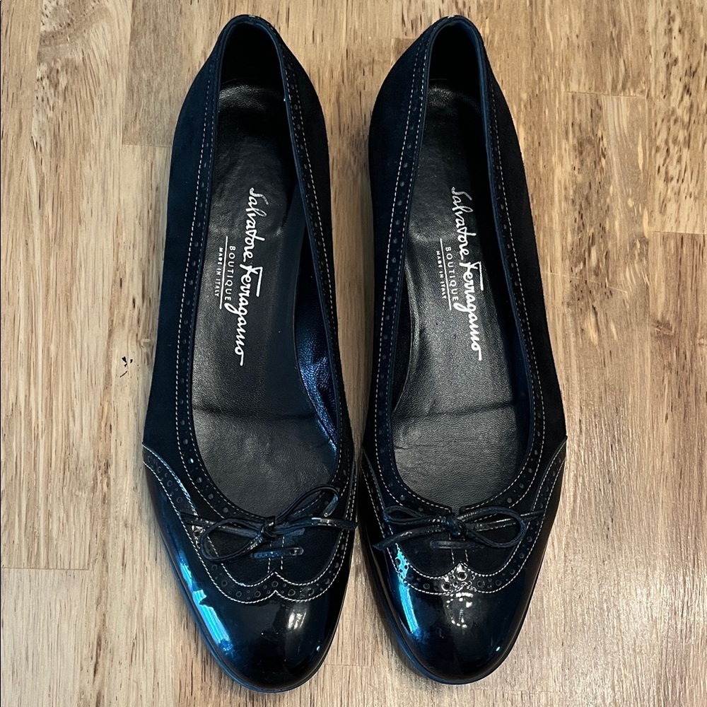 Salvatore Ferragamo Black Patent Leather Flats